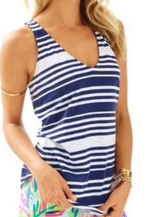 Tops - Lilly Pulitzer Navy and White  Striped Minka Racerback Tank Top
